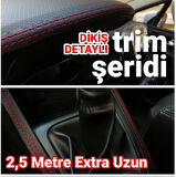 Araç Içi Kırmızı Dikiş Detaylı Kendinden Yapışkanlı Deri Trim Şerit 2,5 Metre