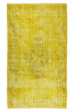 170x293 Cm El Dokuması Yeniden Boyanmış Eski Türk Halısı, Modern Sarı El Yapımı Yünlü Halı