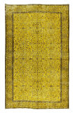 180x288 Cm El Dokuması Yeniden Boyanmış Eski Türk Halısı, Modern Sarı El Yapımı Yünlü Halı