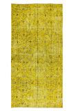 148x285 Cm El Dokuması Yeniden Boyanmış Eski Türk Halısı, Modern Sarı El Yapımı Yünlü Halı