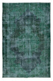 185x280 Cm El Dokuması Yeniden Boyanmış Eski Türk Halısı, Modern Yeşil El Yapımı Yünlü Halı