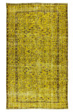 160x260 Cm El Dokuması Yeniden Boyanmış Eski Türk Halısı, Modern Sarı El Yapımı Yünlü Halı