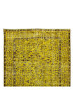 160x260 Cm El Dokuması Yeniden Boyanmış Eski Türk Halısı, Modern Sarı El Yapımı Yünlü Halı