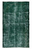 162x268 Cm El Dokuması Yeniden Boyanmış Eski Türk Halısı, Modern Yeşil El Yapımı Yünlü Halı