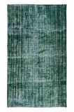180x275 Cm El Dokuması Yeniden Boyanmış Eski Türk Halısı, Modern Yeşil El Yapımı Yünlü Halı