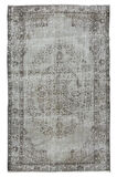 190x297 Cm El Dokuması Yeniden Boyanmış Eski Türk Halısı, Modern Gri El Yapımı Yünlü Halı