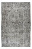 183x275 Cm El Dokuması Yeniden Boyanmış Eski Türk Halısı, Modern Gri El Yapımı Yünlü Halı