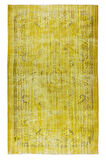 190x306 Cm El Dokuması Yeniden Boyanmış Eski Türk Halısı, Modern Sarı El Yapımı Yünlü Halı
