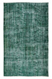 186x292 Cm El Dokuması Yeniden Boyanmış Eski Türk Halısı, Modern Yeşil El Yapımı Yünlü Halı