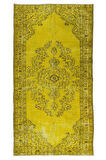 145x277 Cm El Dokuması Yeniden Boyanmış Eski Türk Halısı, Modern Sarı El Yapımı Yünlü Halı