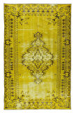 158x250 Cm El Dokuması Yeniden Boyanmış Eski Türk Halısı, Modern Sarı El Yapımı Yünlü Halı