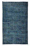 195x310 Cm El Dokuması Yeniden Boyanmış Eski Türk Halısı, Modern Mavi El Yapımı Yünlü Halı