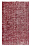 160x260 Cm El Dokuması Yeniden Boyanmış Eski Türk Halısı, Modern Kırmızı El Yapımı Yünlü Halı