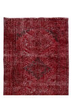 153x361 Cm Çağdaş Kırmızı Otantik Yünlü Halı, El Dokuması Yeniden Boyanmış Eski Türk Halısı