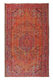 172x277 Cm El Dokuması Yeniden Boyanmış Eski Türk Halısı, Modern Turuncu El Yapımı Yünlü Halı