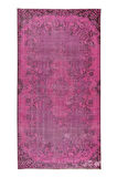 152x285 Cm El Dokuması Yeniden Boyanmış Eski Türk Halısı, Modern Pembe El Yapımı Yünlü Halı