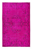 186x286 Cm El Dokuması Yeniden Boyanmış Eski Türk Halısı, Modern Pembe El Yapımı Yünlü Halı