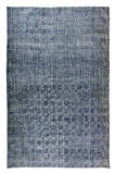 215x320 Cm Modern Maviye Yeniden Boyanmış El Yapımı Yünlü Halı, El Dokuması Eski Türk Halısı
