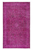 160x261 cm Pembe Renkli Yünlü Halı, Modern El Dokuması Yeniden Boyanmış Eski Anadolu Halısı