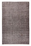 203x310 Cm El Dokuması Yeniden Boyanmış Eski Türk Halısı, Modern Gri El Yapımı Yünlü Halı