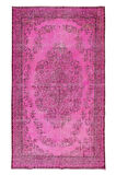 183x304 Cm El Dokuması Yeniden Boyanmış Eski Türk Halısı, Modern Pembe El Yapımı Yünlü Halı