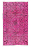 180x300 Cm Pembe Renkli Yünlü Halı, Modern El Dokuması Yeniden Boyanmış Eski Türk Halısı