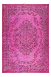 170x251 Cm El Dokuması Yeniden Boyanmış Eski Türk Halısı, Modern Pembe El Yapımı Yünlü Halı