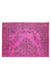 170x251 Cm El Dokuması Yeniden Boyanmış Eski Türk Halısı, Modern Pembe El Yapımı Yünlü Halı