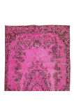 105x210 Cm El Dokuması Yeniden Boyanmış Eski Türk Halısı, Modern Pembe El Yapımı Yünlü Halı