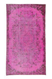162x280 Cm El Dokuması Yeniden Boyanmış Eski Türk Halısı, Modern Pembe El Yapımı Yünlü Halı