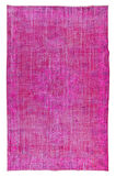 178x282 Cm El Dokuması Yeniden Boyanmış Eski Türk Halısı, Modern Pembe El Yapımı Yünlü Halı