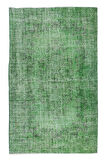 187x305 Cm El Dokuması Yeniden Boyanmış Eski Türk Halısı, Modern Yeşil El Yapımı Yünlü Halı