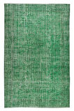 196x302 Cm El Dokuması Yeniden Boyanmış Eski Türk Halısı, Modern Yeşil El Yapımı Yünlü Halı