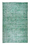 182x292 Cm El Dokuması Yeniden Boyanmış Eski Türk Halısı, Modern Yeşil El Yapımı Yünlü Halı