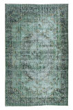 180x288 Cm El Dokuması Yeniden Boyanmış Eski Türk Halısı, Modern Yeşil El Yapımı Yünlü Halı