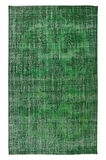 200x325 Cm El Dokuması Yeniden Boyanmış Eski Türk Halısı, Modern Yeşil El Yapımı Yünlü Halı
