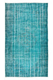 168x302 Cm El Dokuması Boyanmış Eski Anadolu Halısı, Modern Mavi El Yapımı Yünlü Halı