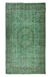170x297 Cm El Dokuması Yeniden Boyanmış Eski Türk Halısı, Modern Yeşil El Yapımı Yünlü Halı