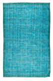 200x312 Cm Modern Maviye Yeniden Boyanmış El Yapımı Yünlü Halı, El Dokuması Eski Türk Halısı