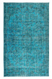 191x302 Cm El Dokuması Yeniden Boyanmış Eski Türk Halısı, Modern Mavi El Yapımı Yünlü Halı