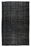 212x320 Cm El Dokuması Yeniden Boyanmış Eski Türk Halısı, Modern Siyah El Yapımı Yünlü Halı