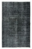 203x316 Cm El Dokuması Yeniden Boyanmış Eski Türk Halısı, Modern Siyah El Yapımı Yünlü Halı