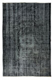 207x305 Cm El Dokuması Yeniden Boyanmış Eski Türk Halısı, Modern Siyah El Yapımı Yünlü Halı