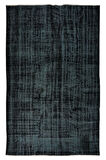 183x276 Cm El Dokuması Yeniden Boyanmış Eski Türk Halısı, Modern Siyah El Yapımı Yünlü Halı