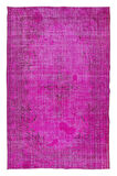 195x309 Cm El Dokuması Yeniden Boyanmış Eski Türk Halısı, Modern Pembe El Yapımı Yünlü Halı
