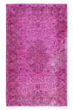 198x323 Cm El Dokuması Yeniden Boyanmış Eski Türk Halısı, Modern Pembe El Yapımı Yünlü Halı