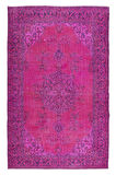183x297 cm Pembe Renkli Yünlü Halı Modern El Dokuması Yeniden Boyanmış Eski Anadolu Halısı