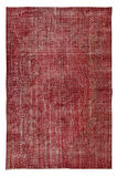204x292 Cm El Dokuması Yeniden Boyanmış Eski Türk Halısı, Modern Kırmızı El Yapımı Yünlü Halı