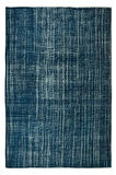 212x312 Cm Modern Koyu Mavi Tonlarda El Yapımı Yünlü Halı, Lacivert El Dokuması Eski Türk Halısı