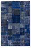 200x300 cm Mavi Tonlarda El Dokuması Patchwork Halı, Modern Ve Otantik Patchwork
